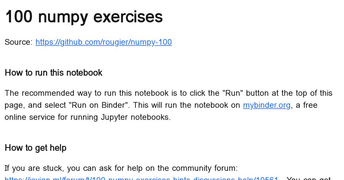 100 Numpy Exercises - Notebook By Caroline Mattos Barbosa (caroline ...