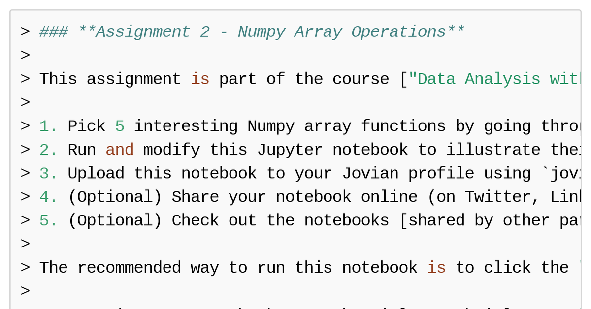 assignment 2 numpy array operations