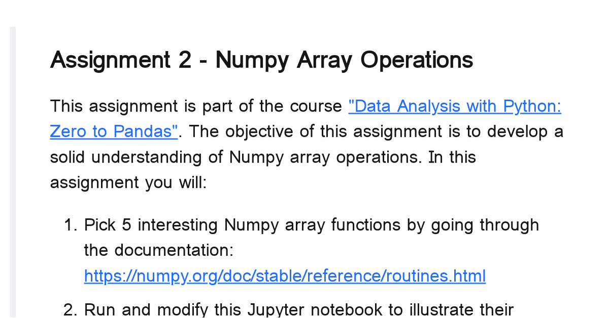 assignment 2 numpy array operations