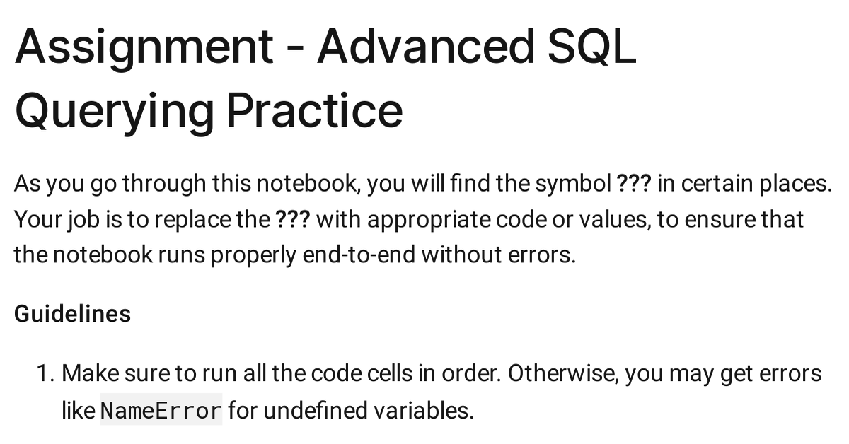 Advanced Sql Querying Practice - Notebook by Yash Bhairao