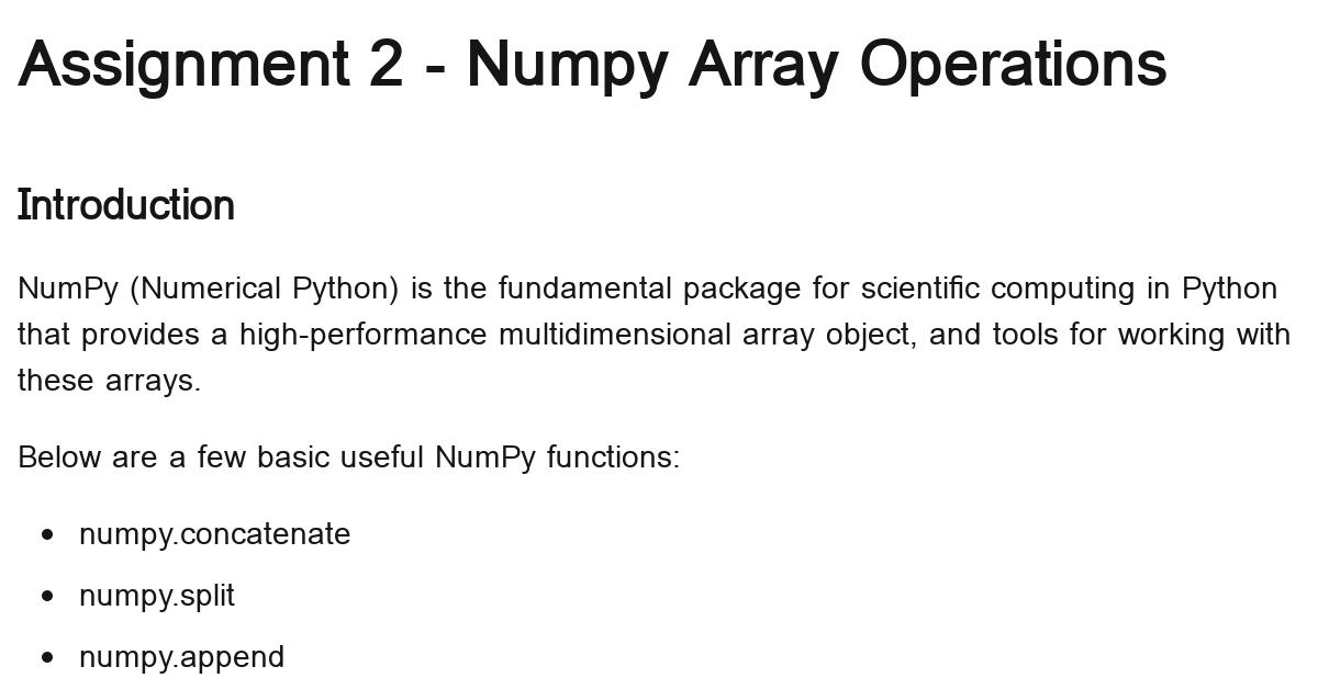 assignment 2 numpy array operations