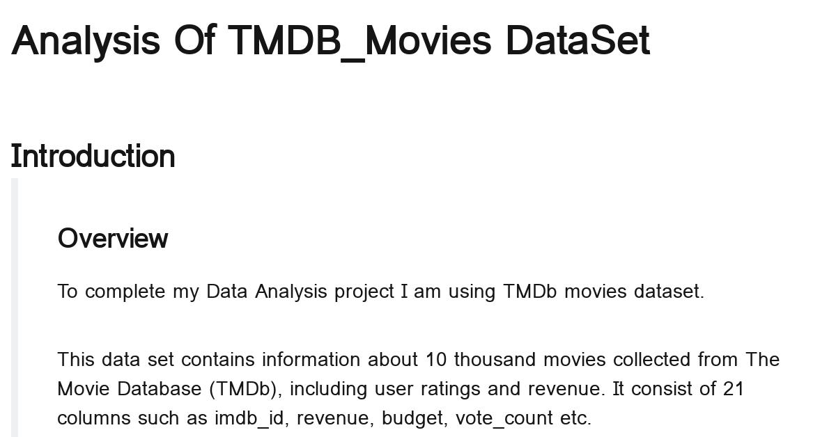 Exploratory Data Analysis Using Tmdb Movies Dataset - Notebook By Chaya ...