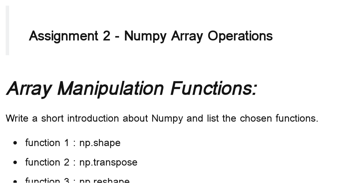 assignment 2 numpy array operations