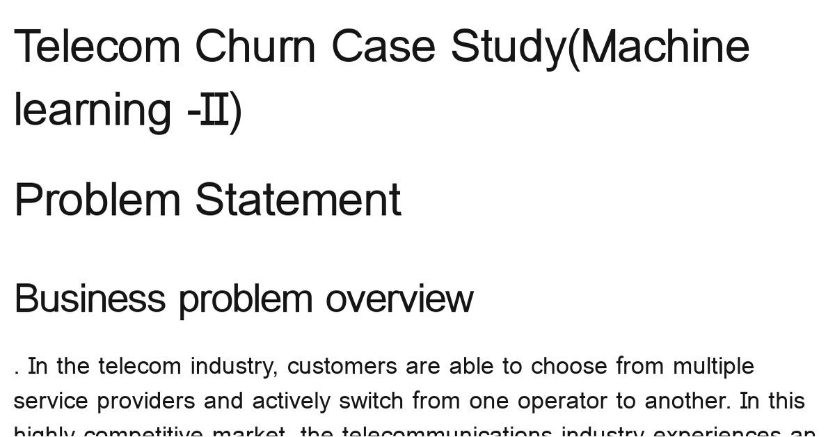 telecom churn case study machine learning 2