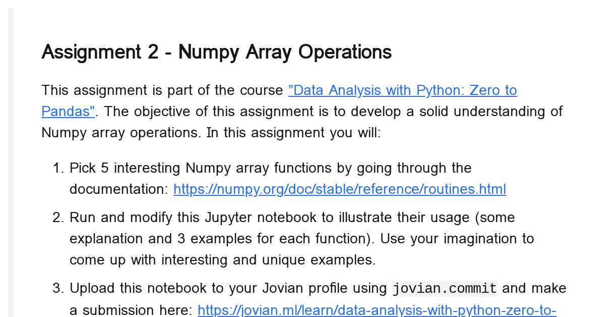 assignment 2 numpy array operations