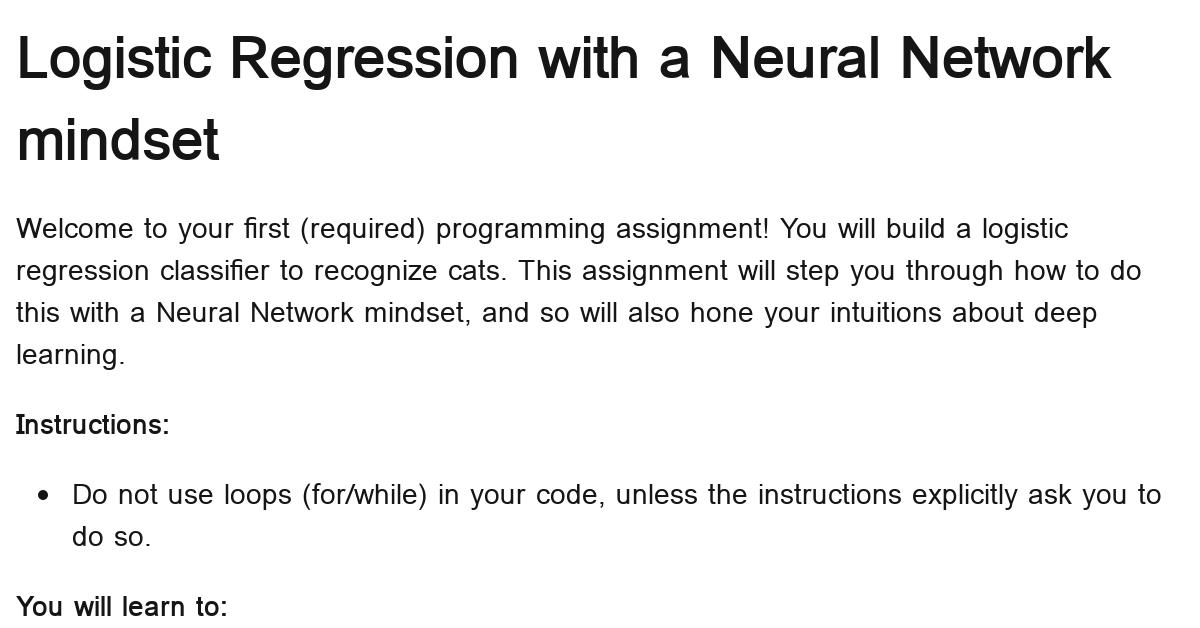 logistic regression with a neural network mindset assignment